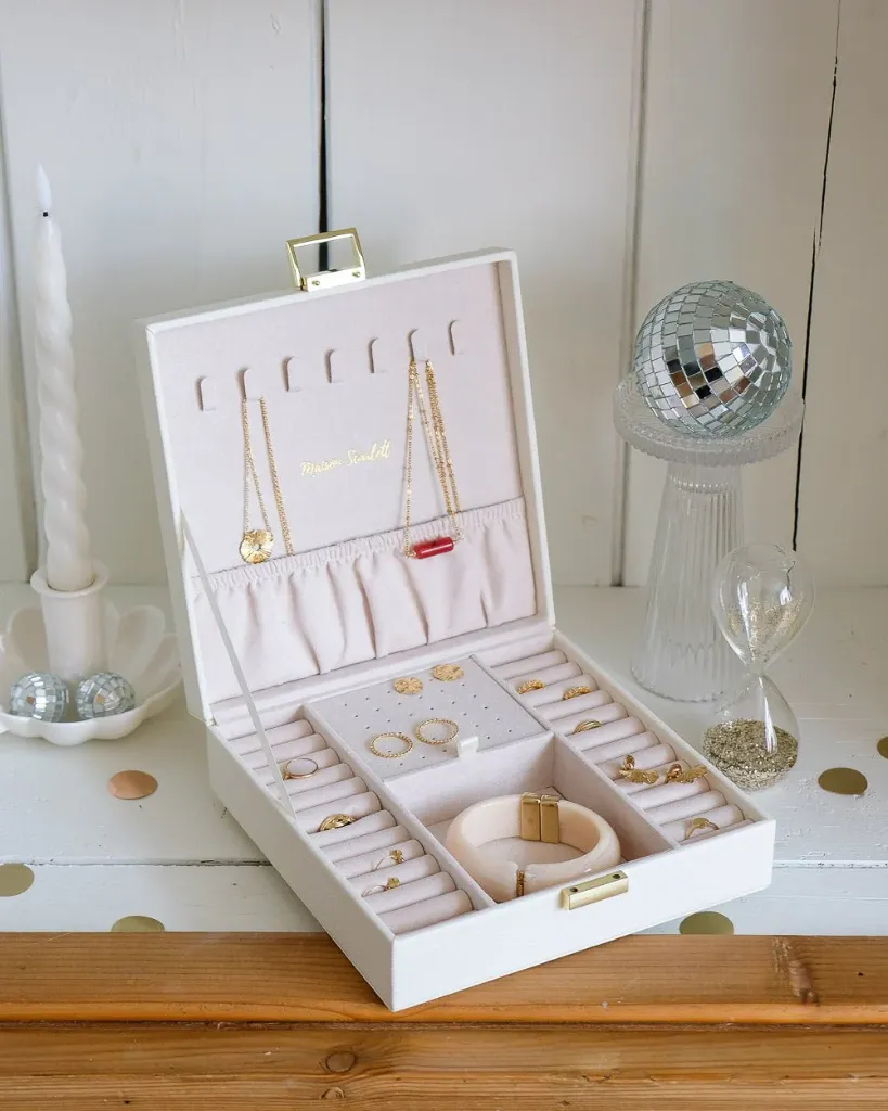 Boîte à bijoux 'Anne' en cuir PU Blanc