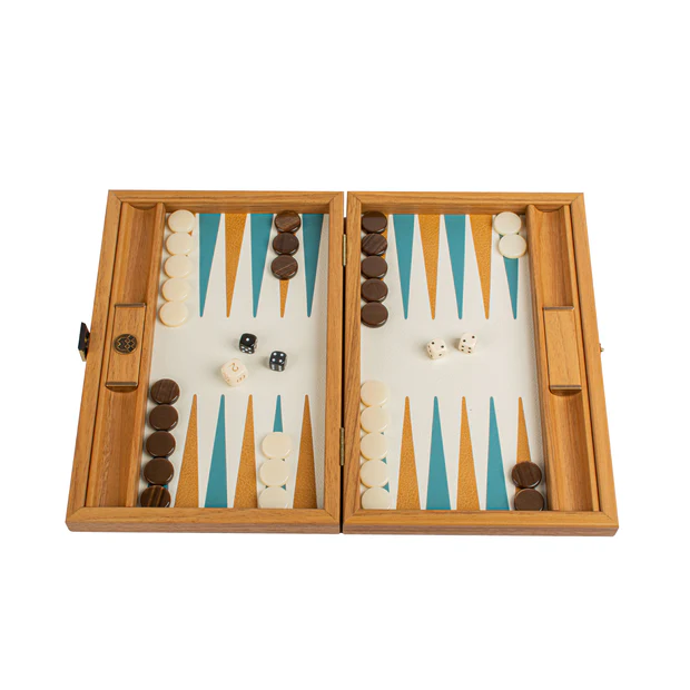 Jeu 'Backgammon' cuir tricoté bleu canard 30x20cm