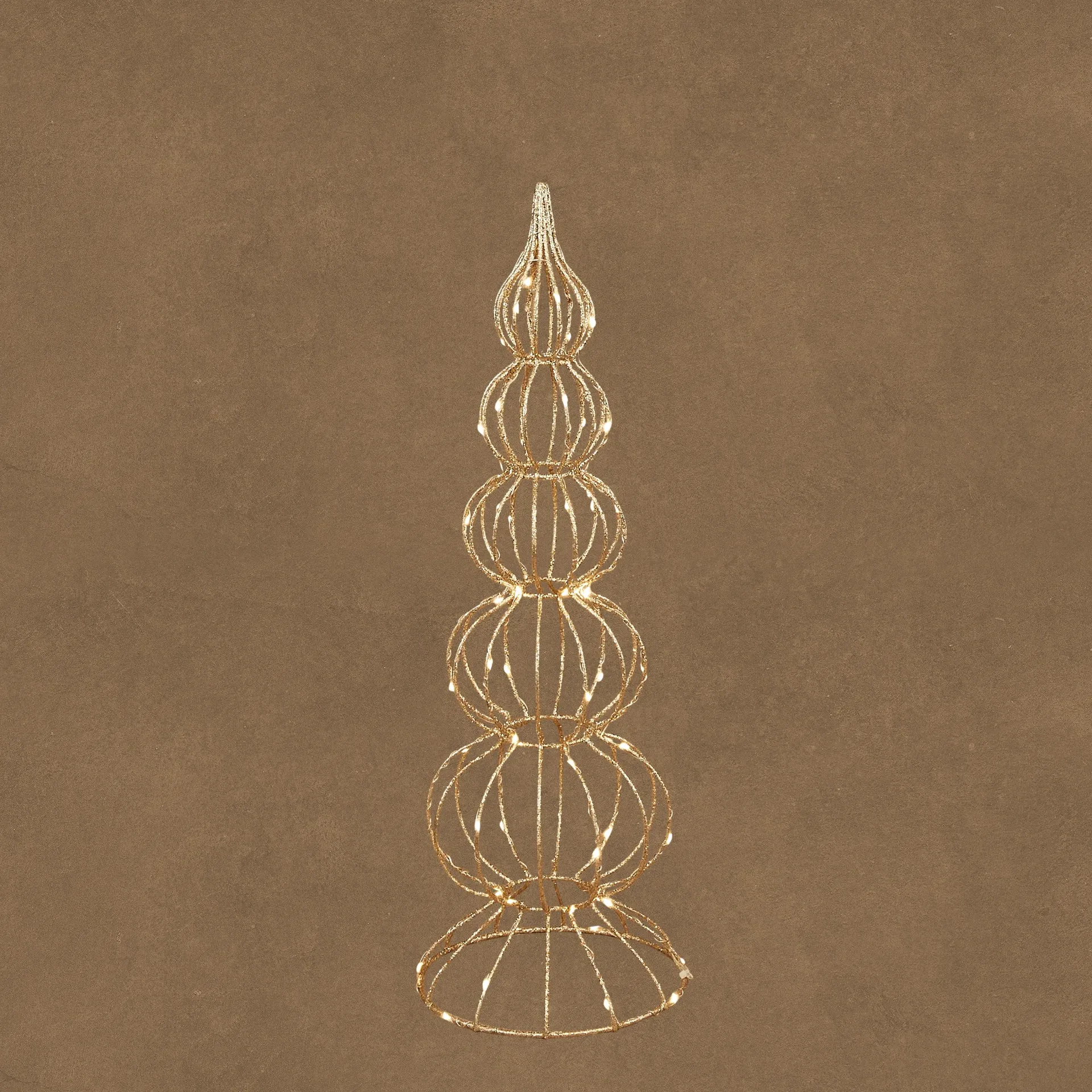Arbre toupie Led ø20x60cm champagne 60leds blanc chaud sur piles + Minuteur