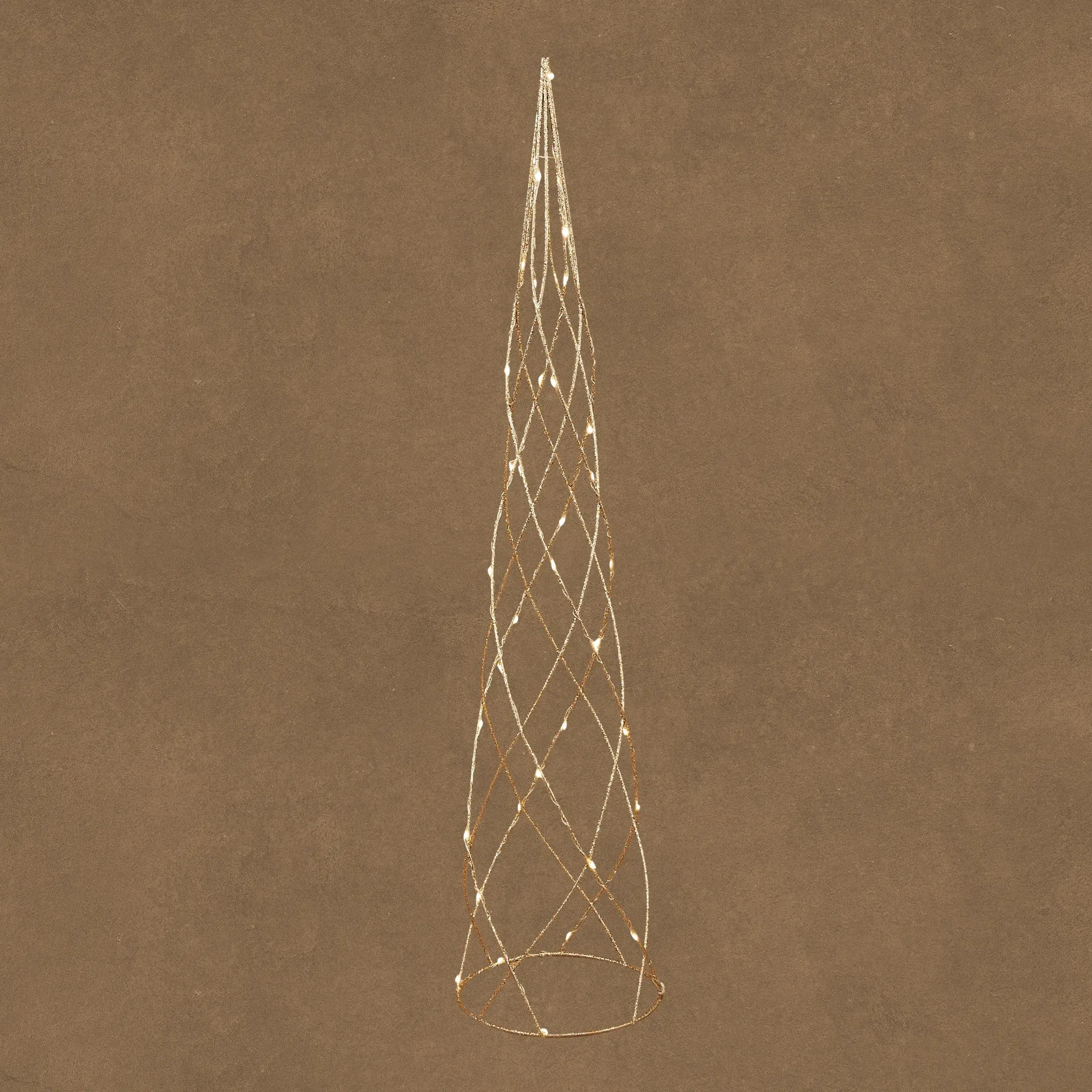Cone Led ø18x80cm champagne 40leds blanc chaud sur piles + Minuteur