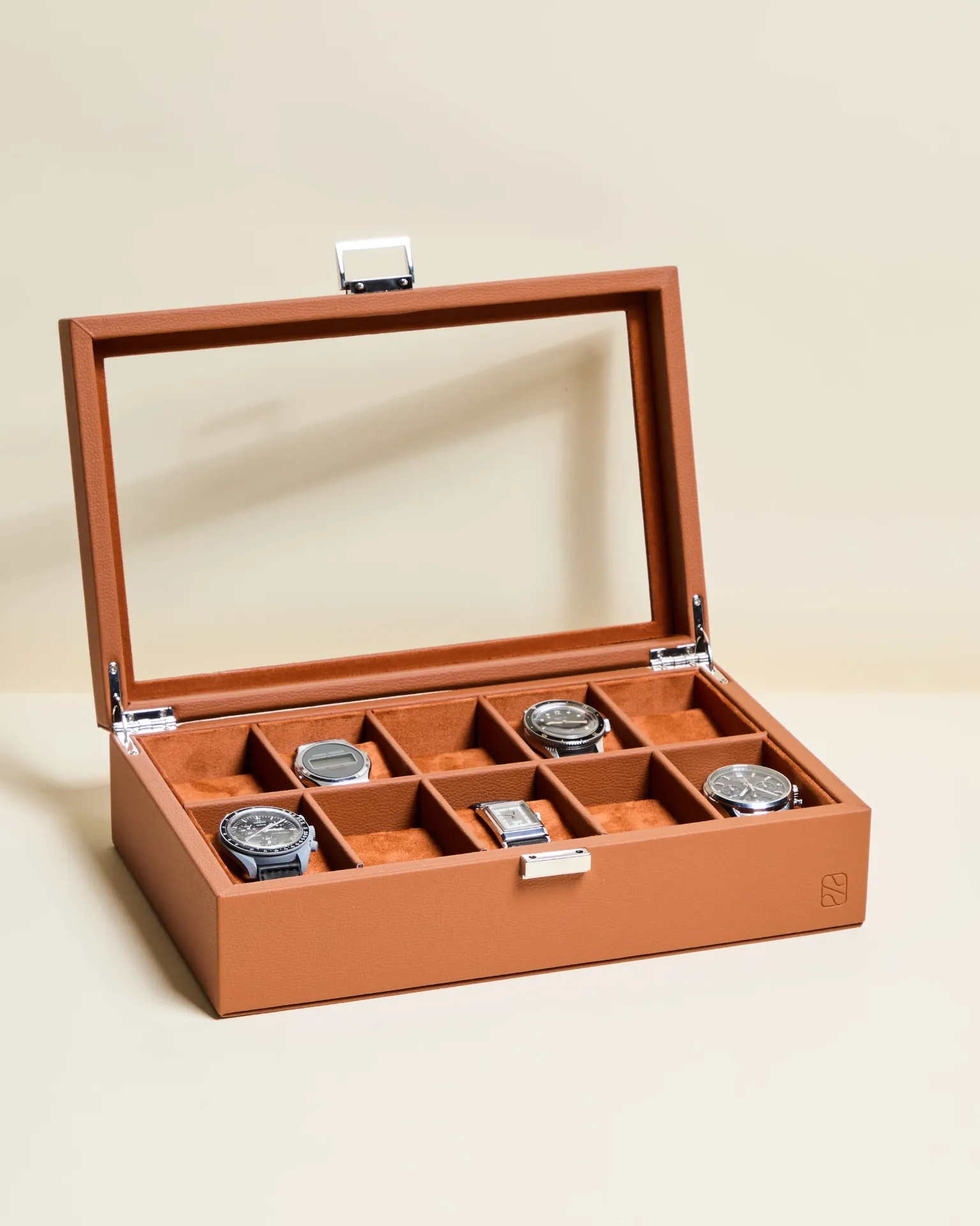 Boîte à montres 'Jean' 10 emplacements PU Caramel